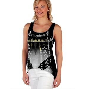 Liberty Wear Tank Top Womens XL Black Gold Sequin Arrowhead‎ High Low Western